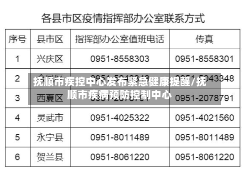 抚顺市疾控中心发布紧急健康提醒/抚顺市疾病预防控制中心